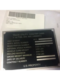 M998 NAME ID PLATE 12340868, 9905-01-185-3129 NOS
