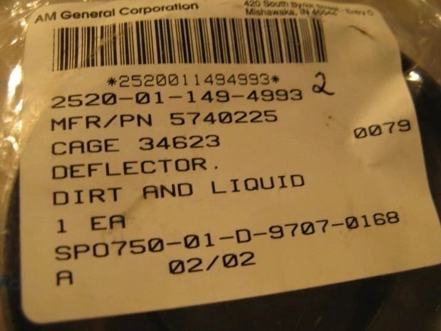 M998 DEFLECTOR 5740225, 14037993, 15099, 2520-01-149-4993 NOS