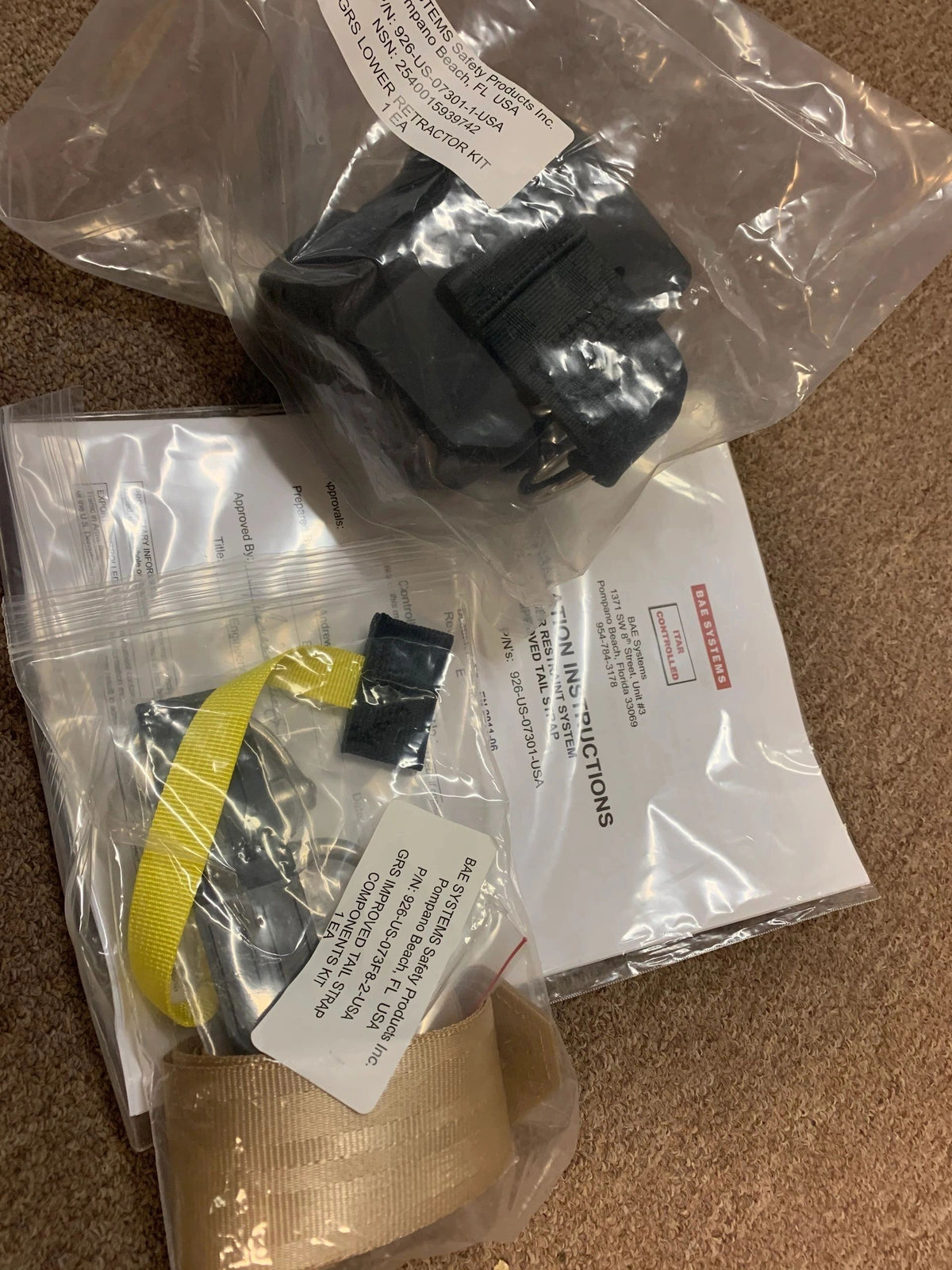 MRAP SEAT BELT PARTS KIT 926-US-07301-USA, 2540-01-593-5363 NOS