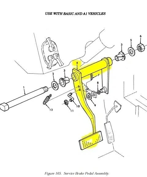 M998 HUMMER BRAKE PEDAL 12338394, 5596557, 2540-01-184-4389 NOS